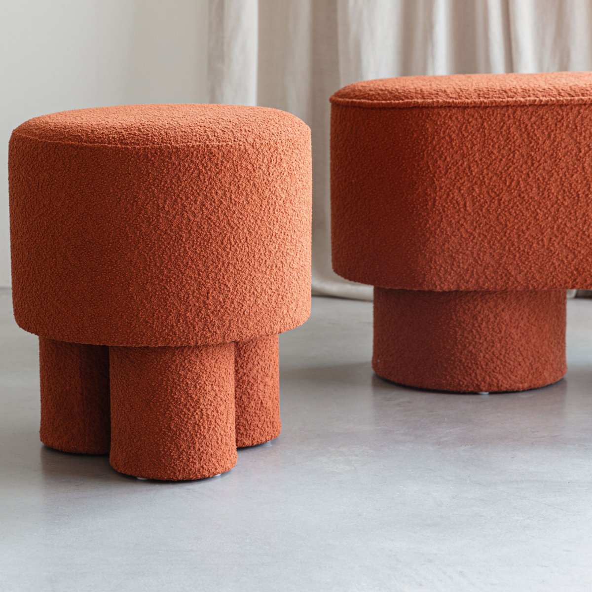 Tabouret rond en tissu bouclette 40cm- MARCOS rouille, DRAWER