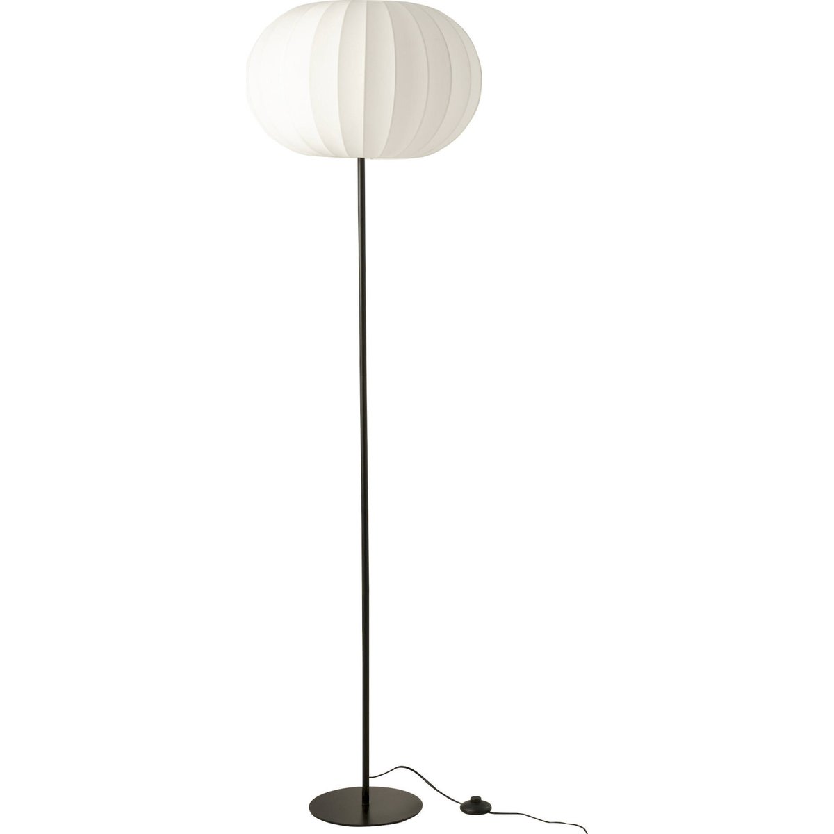 Lampadaire lanterne rond en métal et textile blanc textile et métal noir, RECOLLECTION