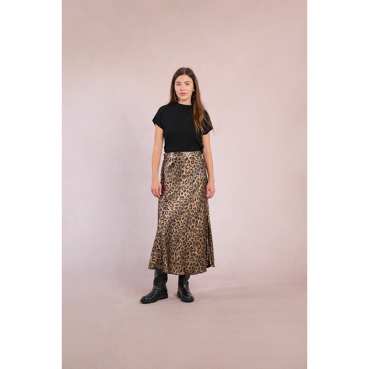 Maxi Satin Skirt with Leopard Print leopard print, MOLLY BRACKEN