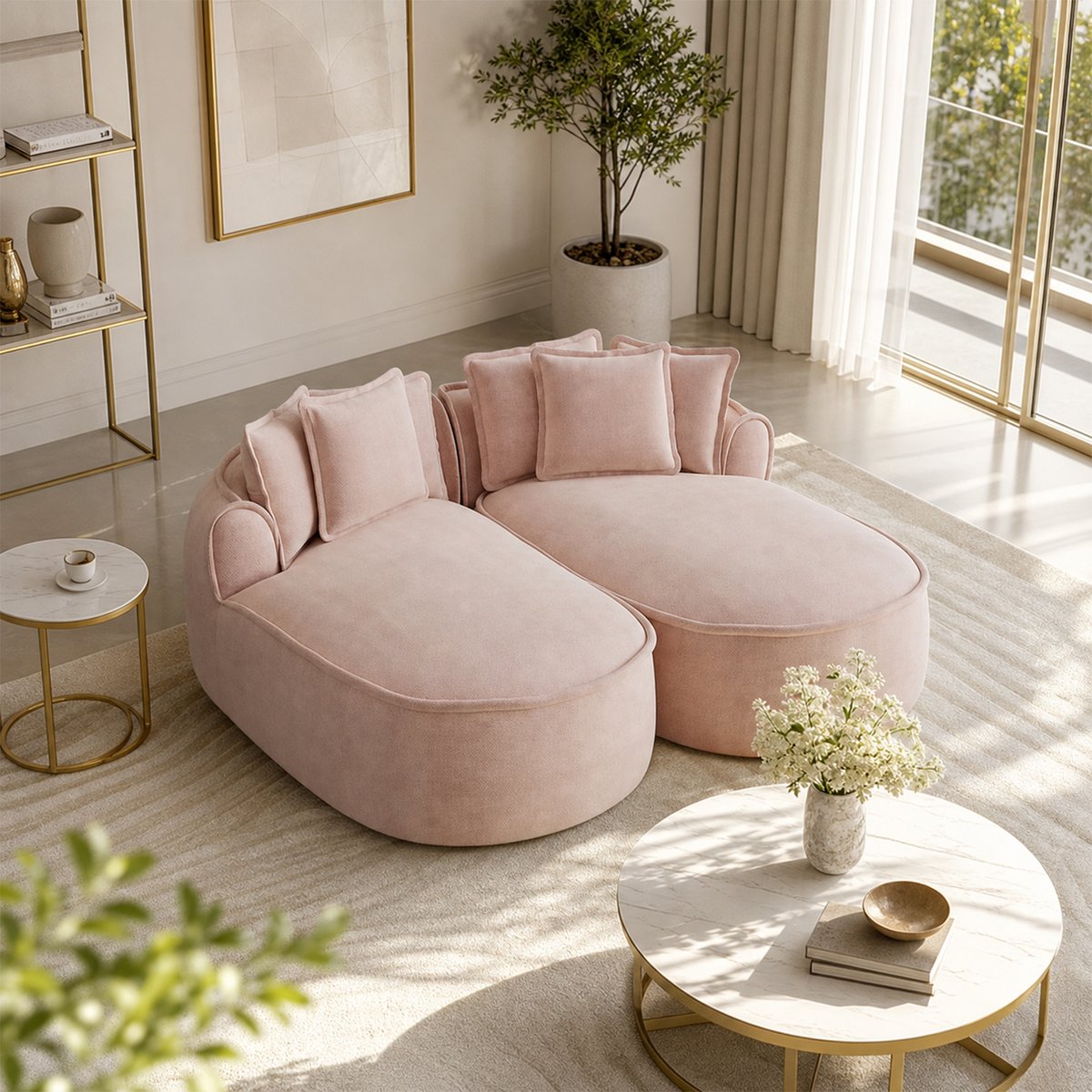 Canapé modulable 2 places chenille sans armature, PASSEO rose, MEUBLES COSY