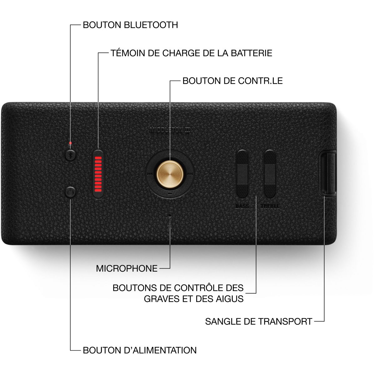 Enceinte portable Middleton II Black & Brass - Bluetooth, étanche, autonomie 30h couleur unique, MARSHALL