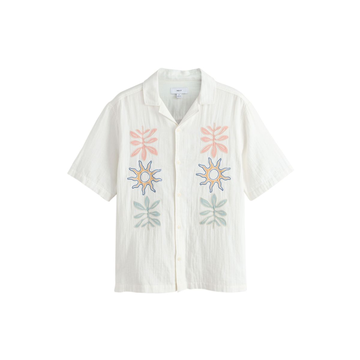 Chemise en étamine brodée à manches courtes blanc, NEXT