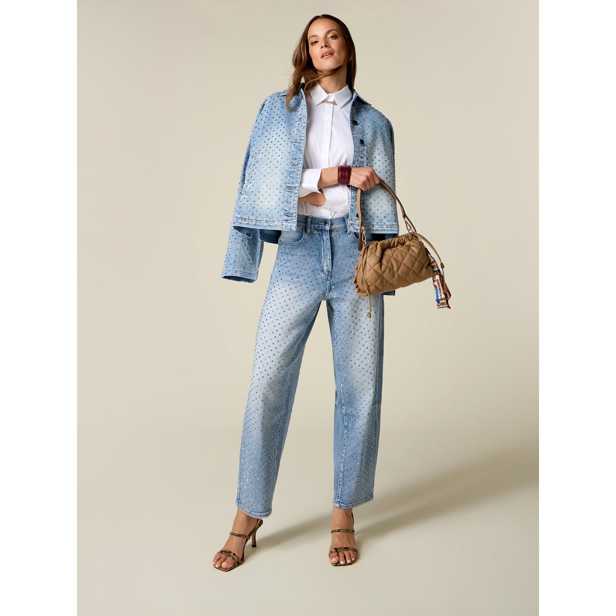 Jean barrel avec cristaux devant light - blue, OLTRE