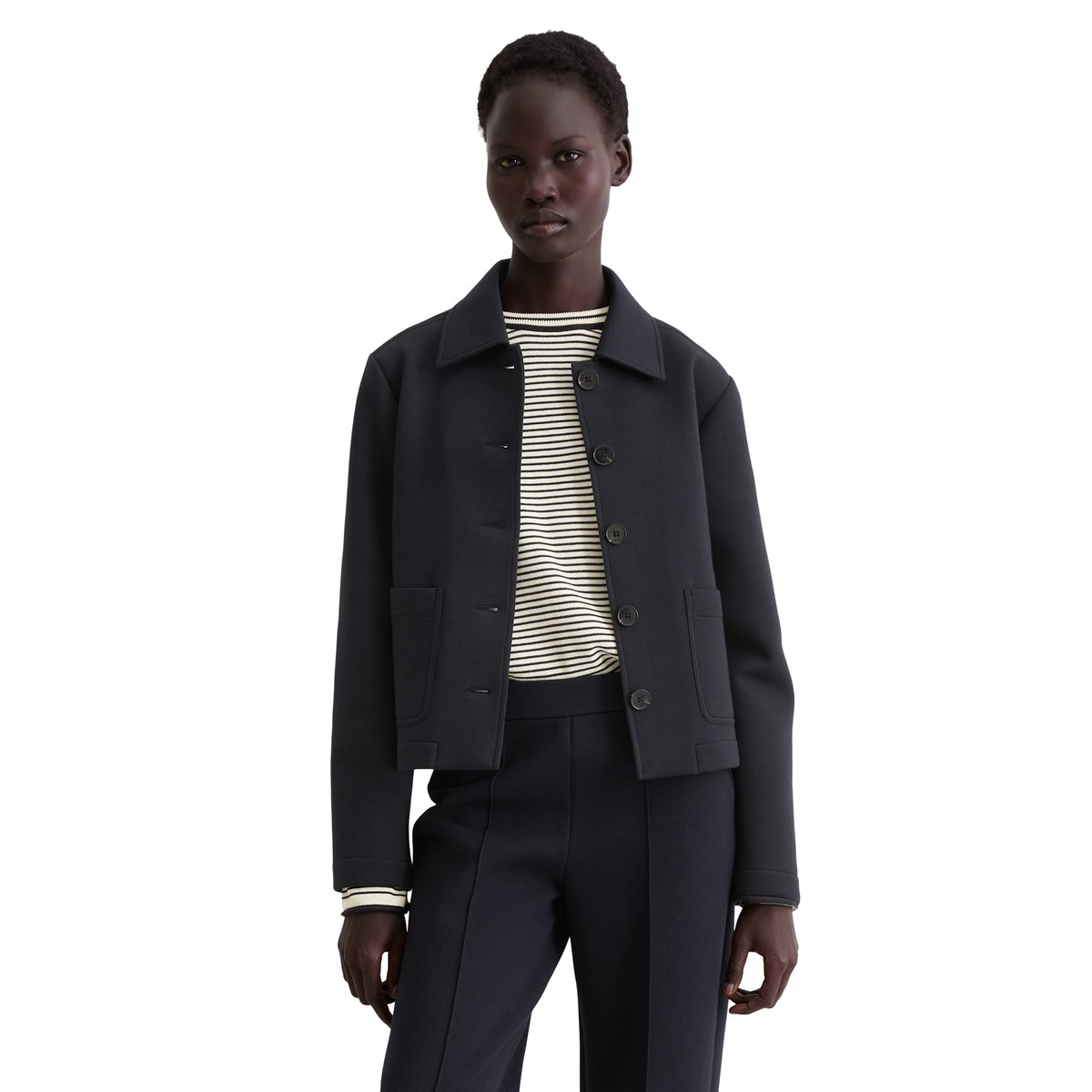 Veste en jersey régulière en mélange de coton organique bleu foncé, MARC O'POLO