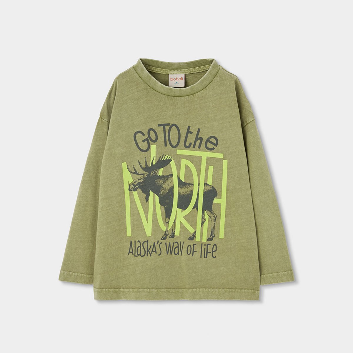 T-shirt garçon maille imprimé élan vert, BOBOLI
