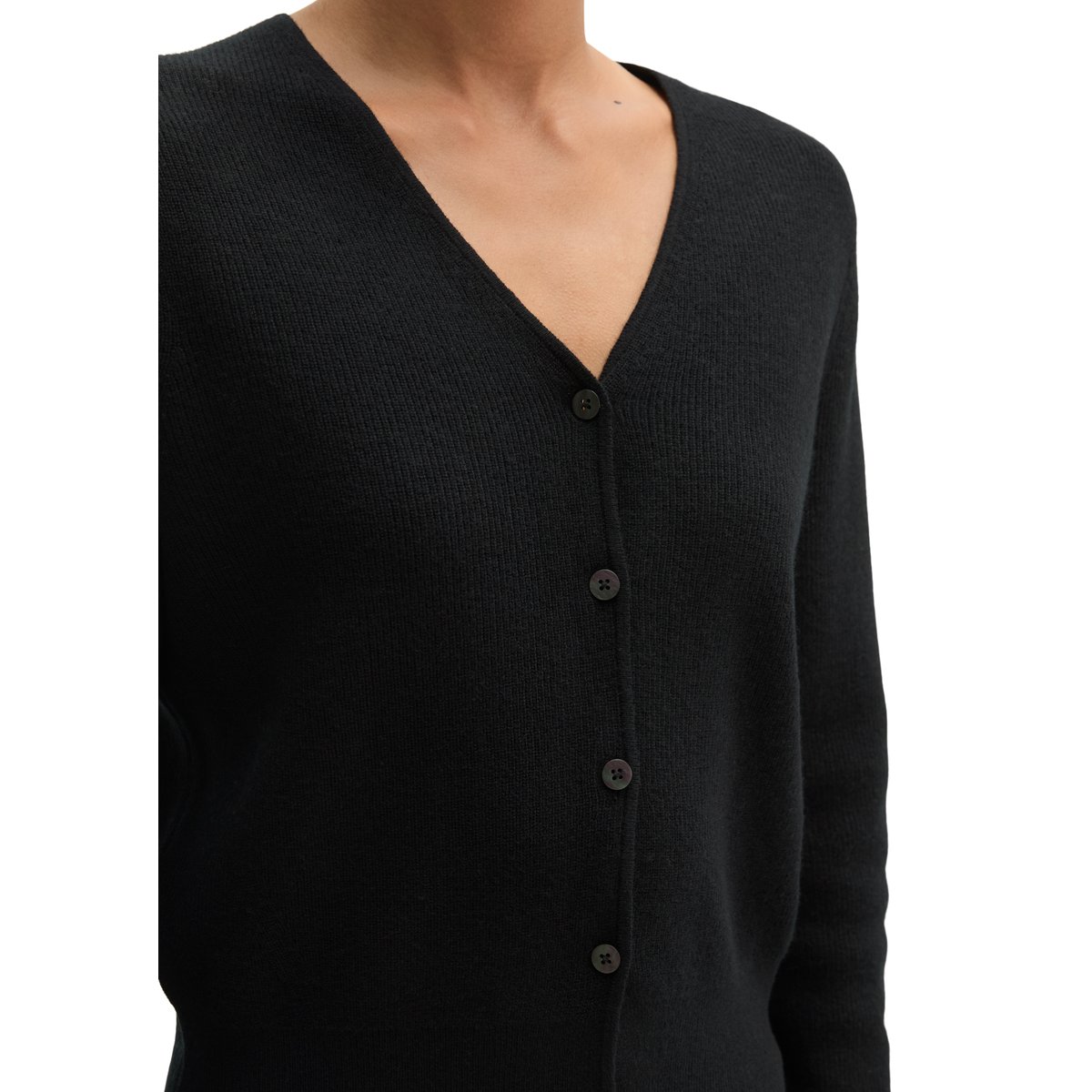 Cardigan slim court en mélange de laine vierge douce noir, MARC O'POLO