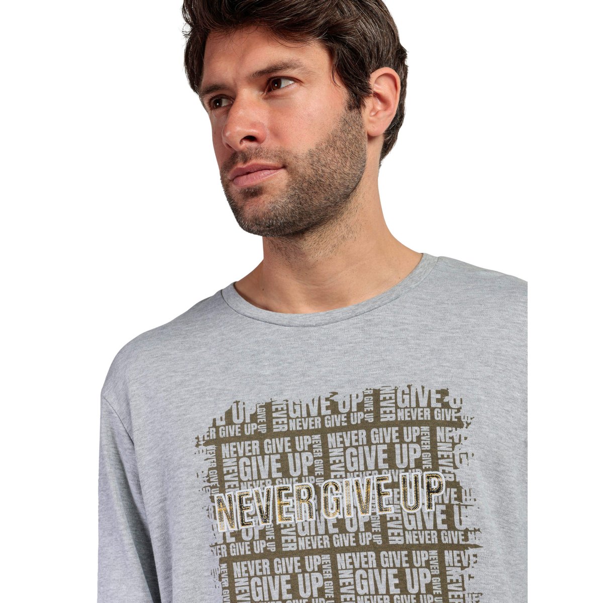 Pyjama pantalon top manches longues Never Give Up gris, ADMAS