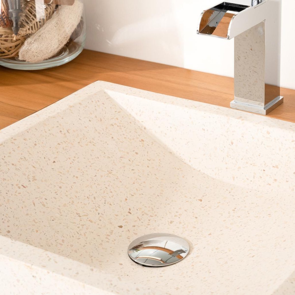 Meuble et vasques en teck rectangle de 140 LUXE crème, WANDA COLLECTION