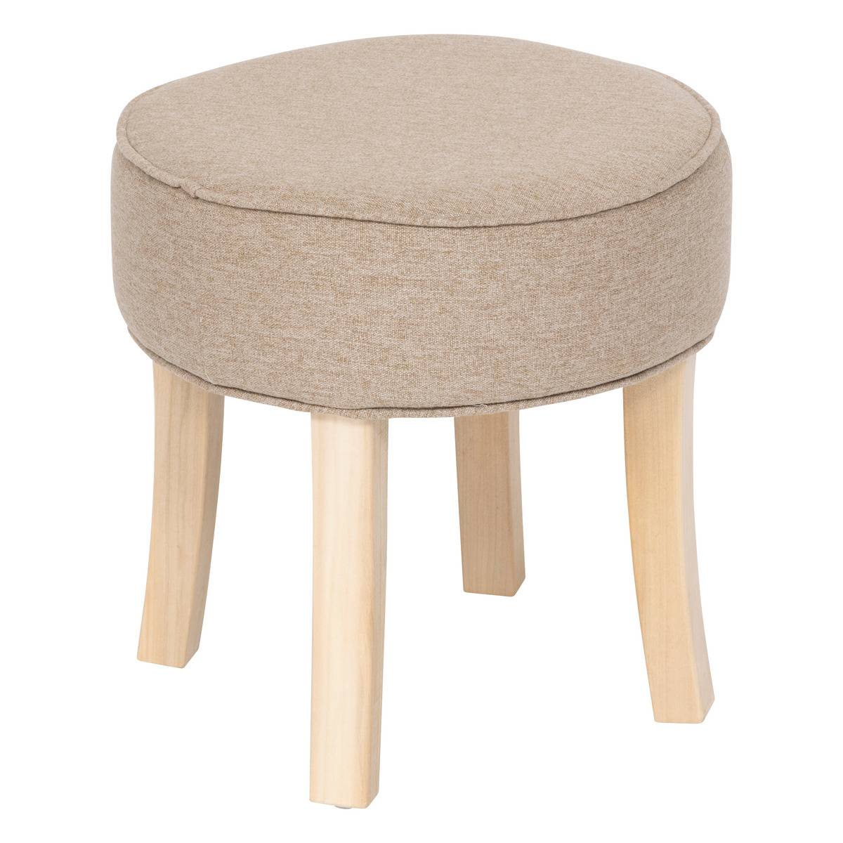 Tabouret rond capitonné en tissu piètement peuplier ADRIEL beige, ATMOSPHERA