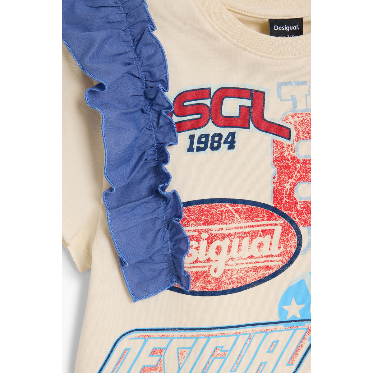 T-shirt imprimé à volants beige, DESIGUAL