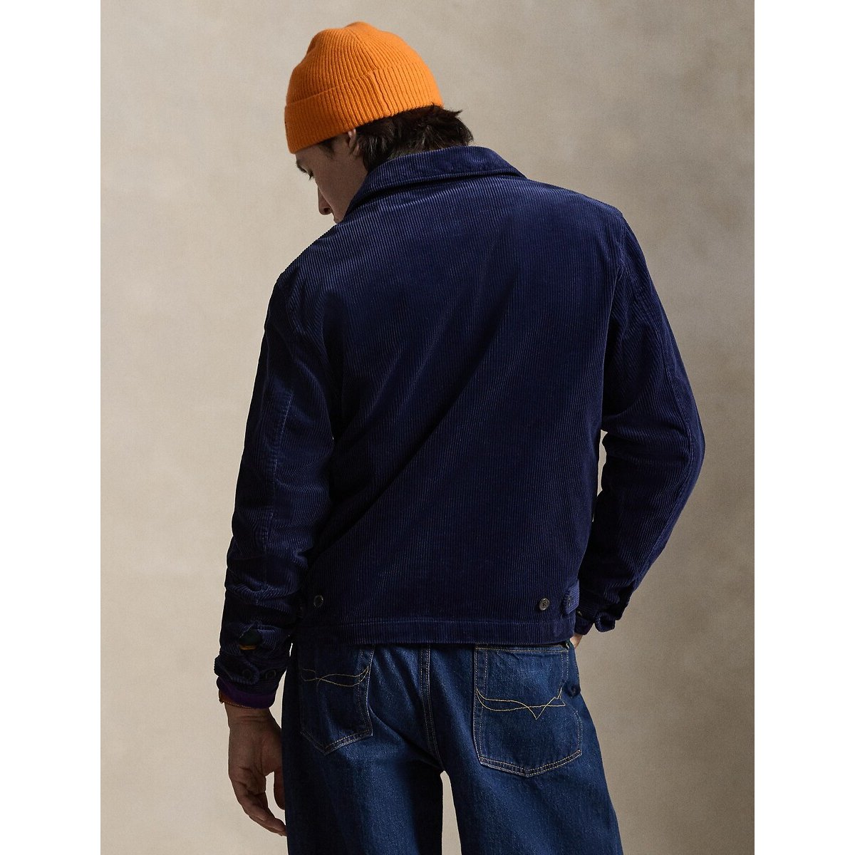 Blouson velours à col polo bleu marine, POLO RALPH LAUREN