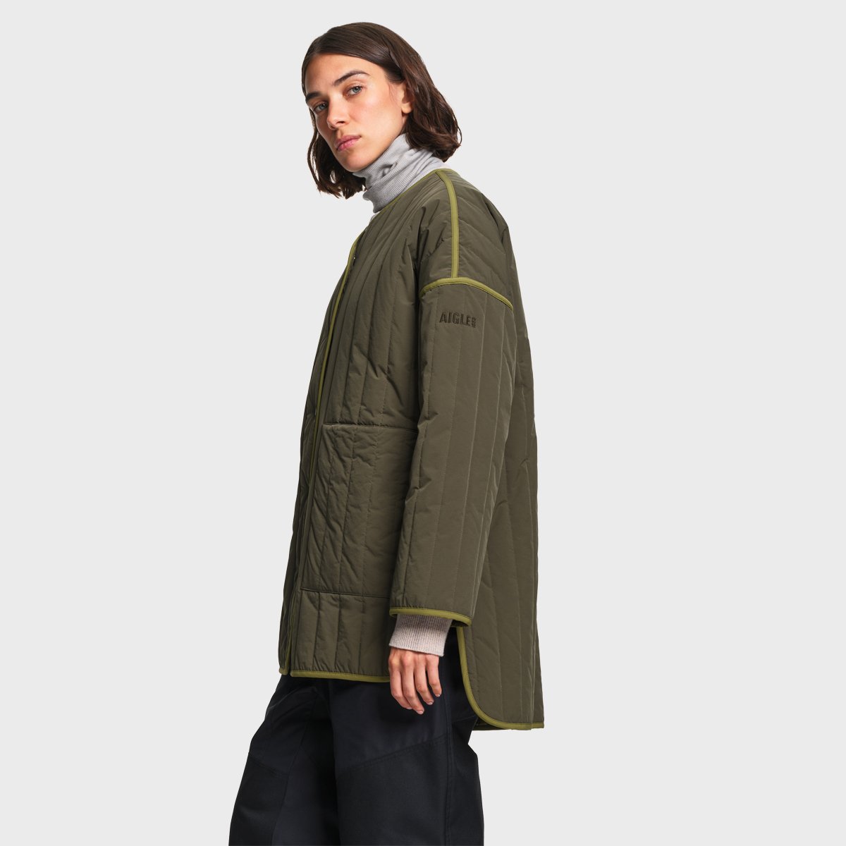 Veste matelassée coupe trapèze déperlante REPREVE vert olive foncé, AIGLE
