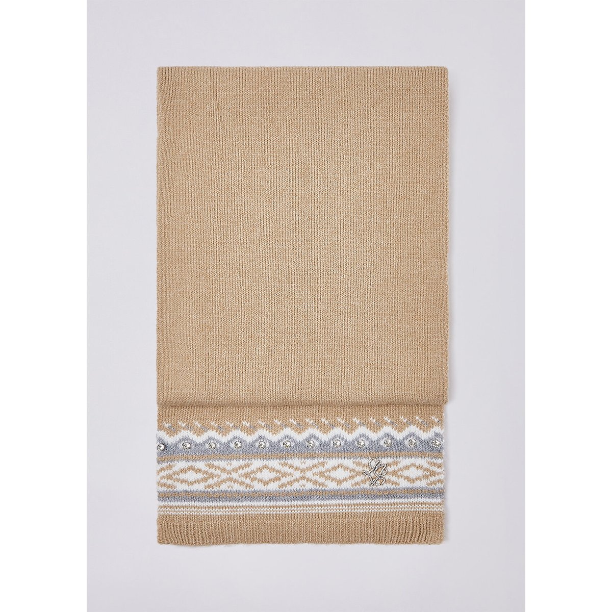 Écharpe jacquard avec broderies bijoux camel, LIU JO