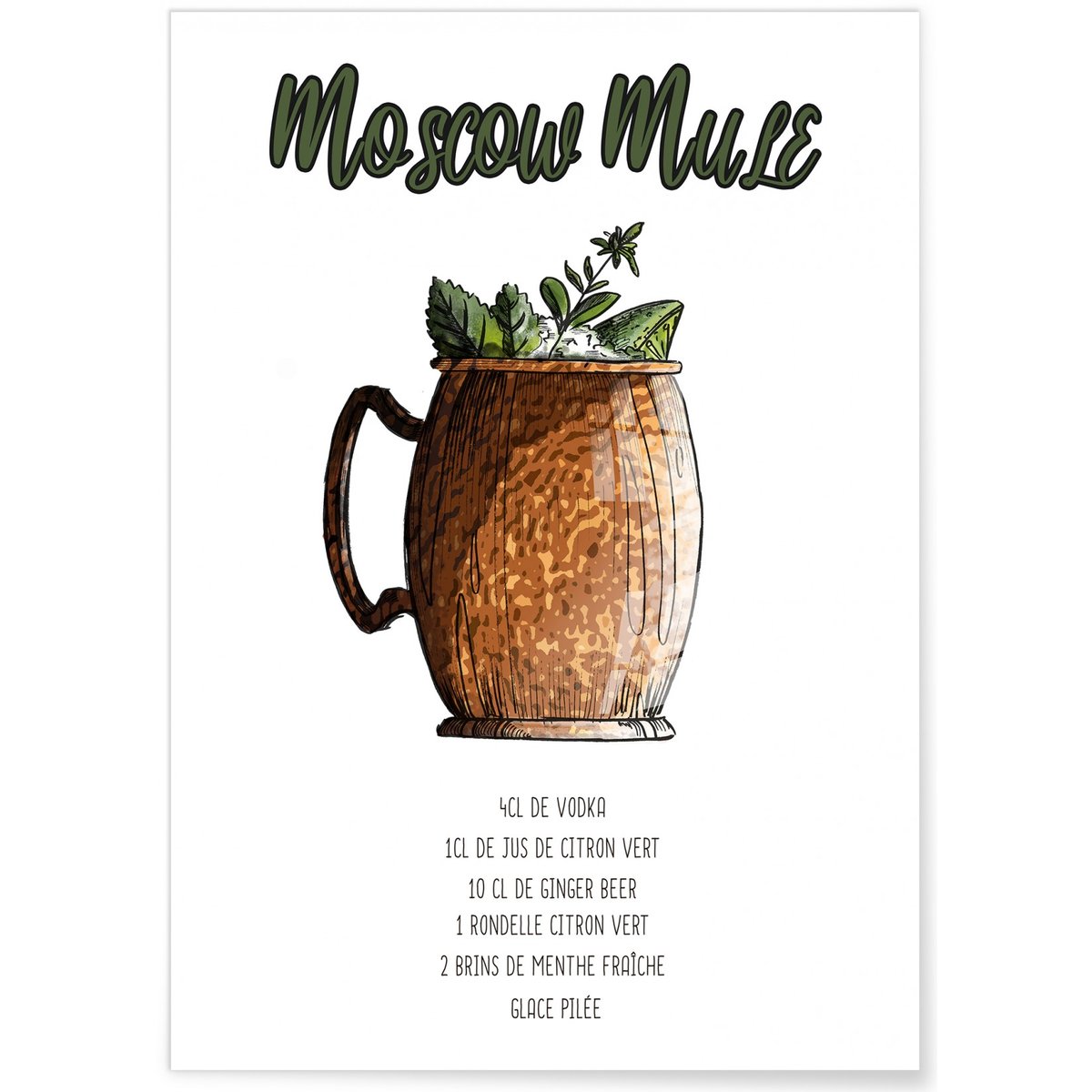 Affiche Cocktail Moscow Mule blanc, L'AFFICHERIE