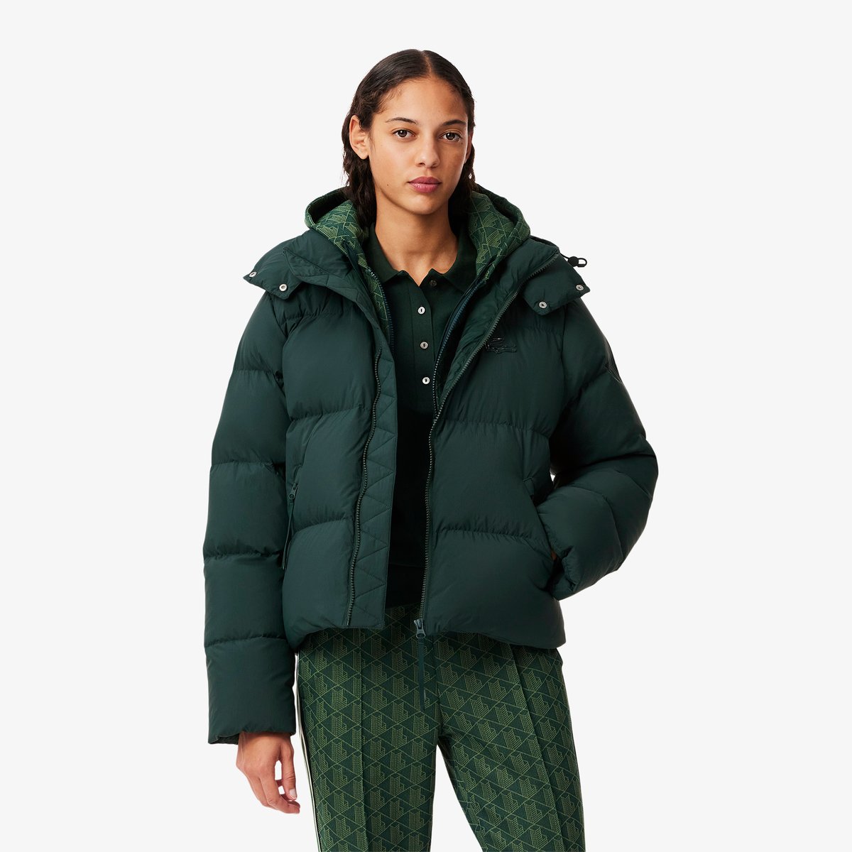 Doudoune à capuche relaxed fit duvet vert-yzp, LACOSTE