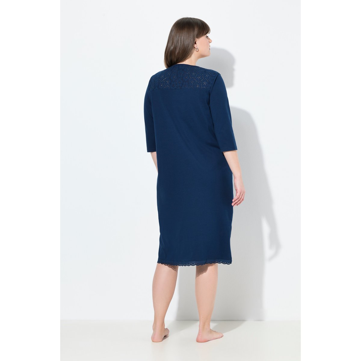 Chemise de nuit à col rond et manches 3/4 bleu nuit, ULLA POPKEN