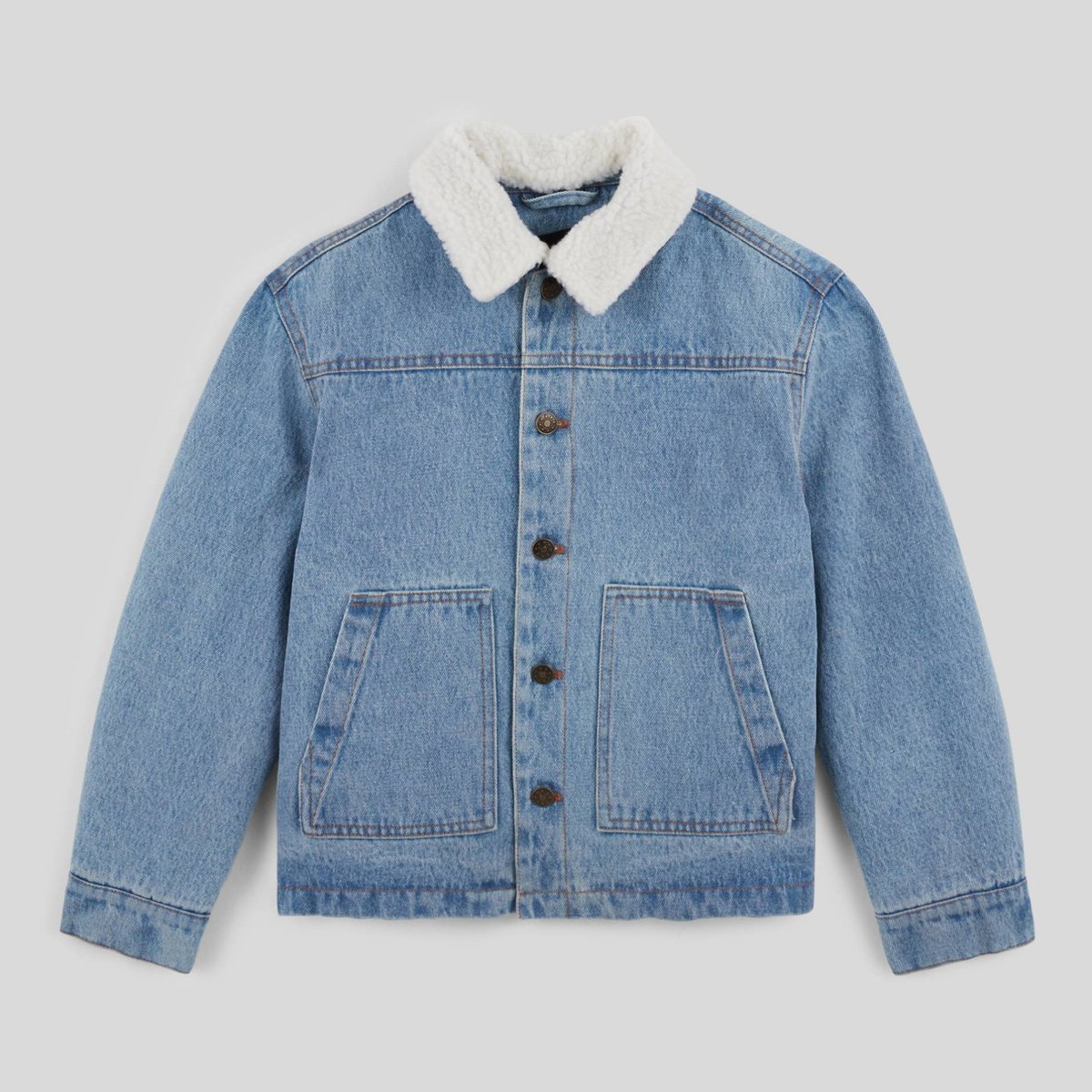 Veste en jean col et doublure en sherpa en coton blue denim, MONOPRIX