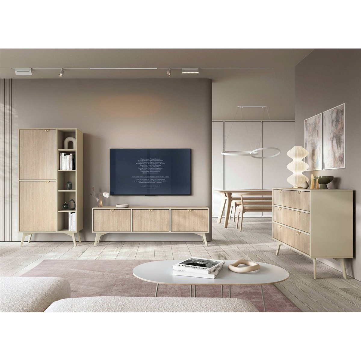 Meuble tv à portes abattantes FAVORIA beige grège, RECOLLECTION