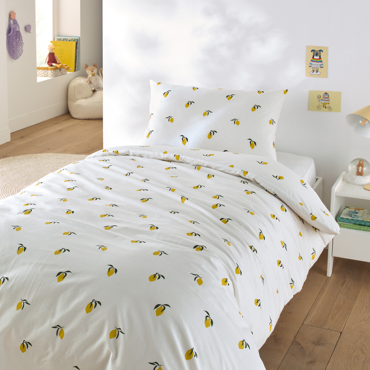 Parure de lit enfant coton, taie rect., Citron imprimé, LA REDOUTE INTERIEURS