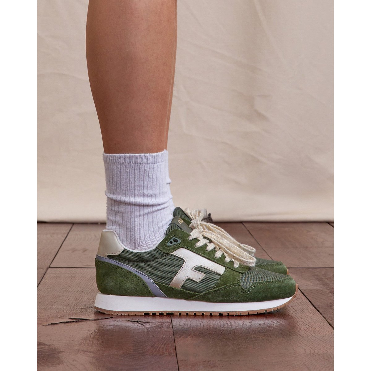 Running tissu suede ELM kaki et dorée, FAGUO