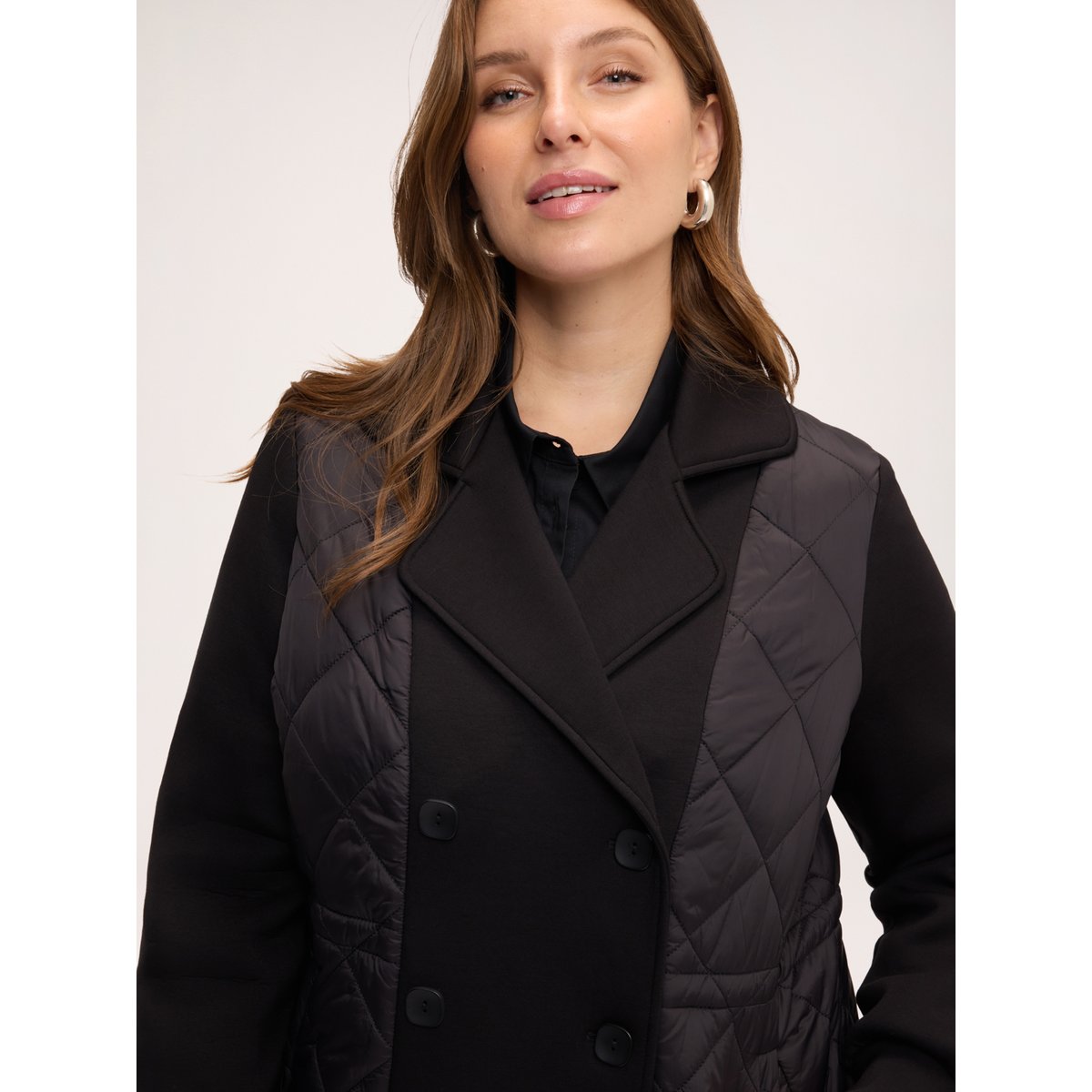 Veste matelassée trench croisée noir, FIORELLA RUBINO
