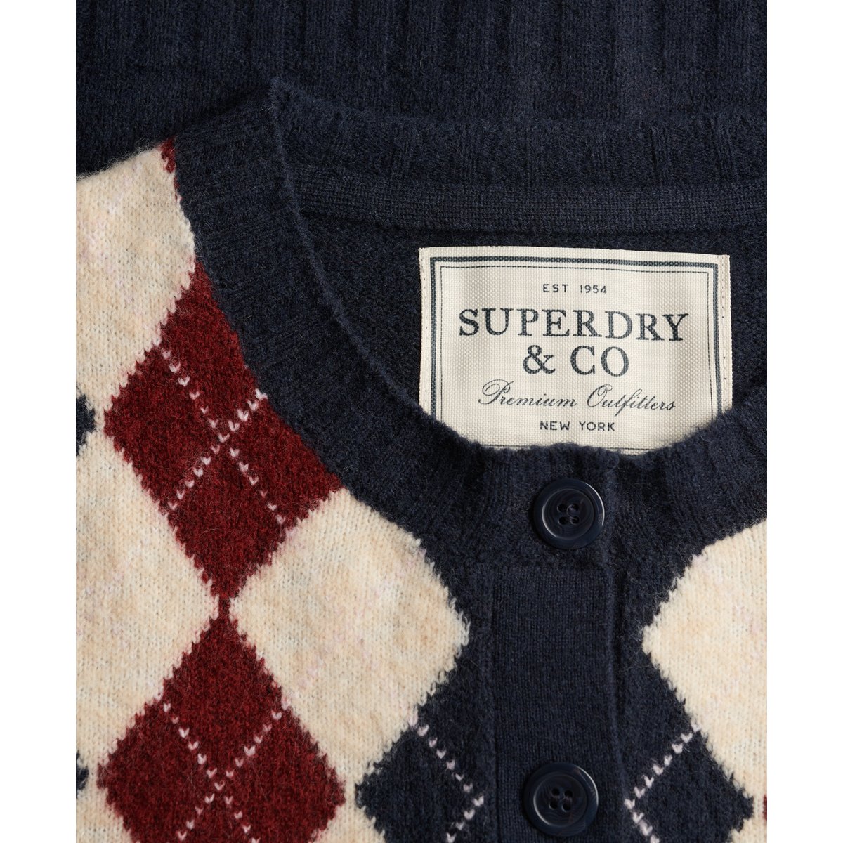 Cardigan Argyle bleu marine, SUPERDRY