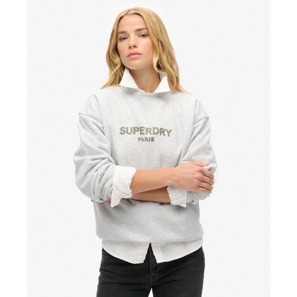 Sweat ras du cou ample Sport Luxe gris chiné cadet, SUPERDRY