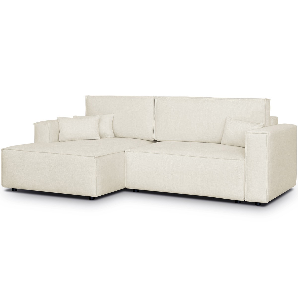 Canapé d'angle à gauche convertible 3 places en tissu chenille - ASTI beige, HOMIFAB