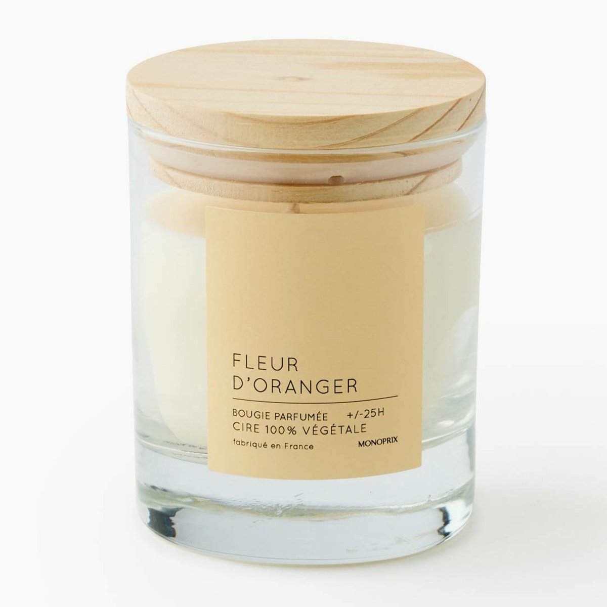 Bougie en cire végétale dans pot en verre - Fleur d'oranger couleur unique, MONOPRIX