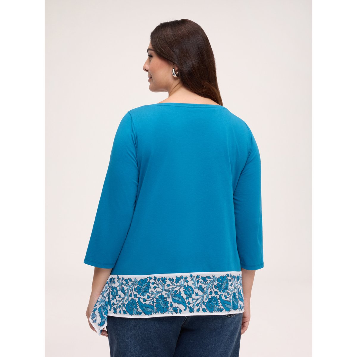 T-shirt avec bord imprimé petrol blue, FIORELLA RUBINO