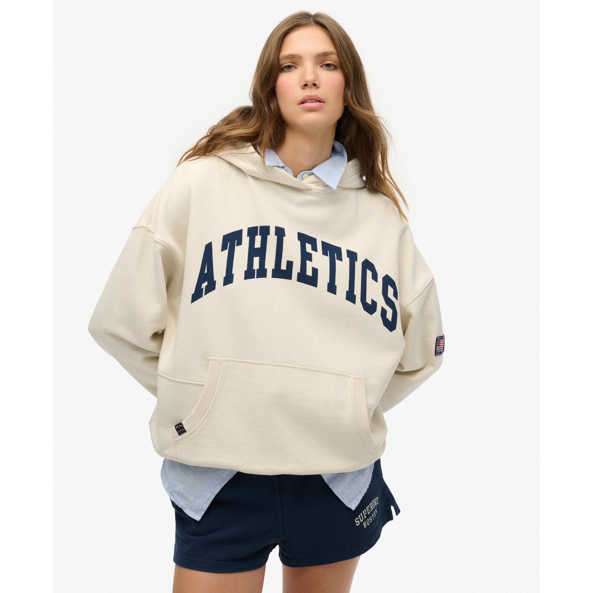 Sweat à capuche Athletic Essentials Coupe Décontractée blanc cassé os du désert, SUPERDRY