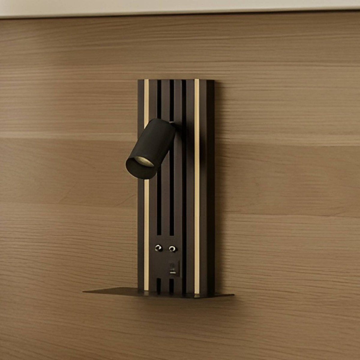 Applique en bois moderneLED, Tiron bois foncé, noir, LUCANDE