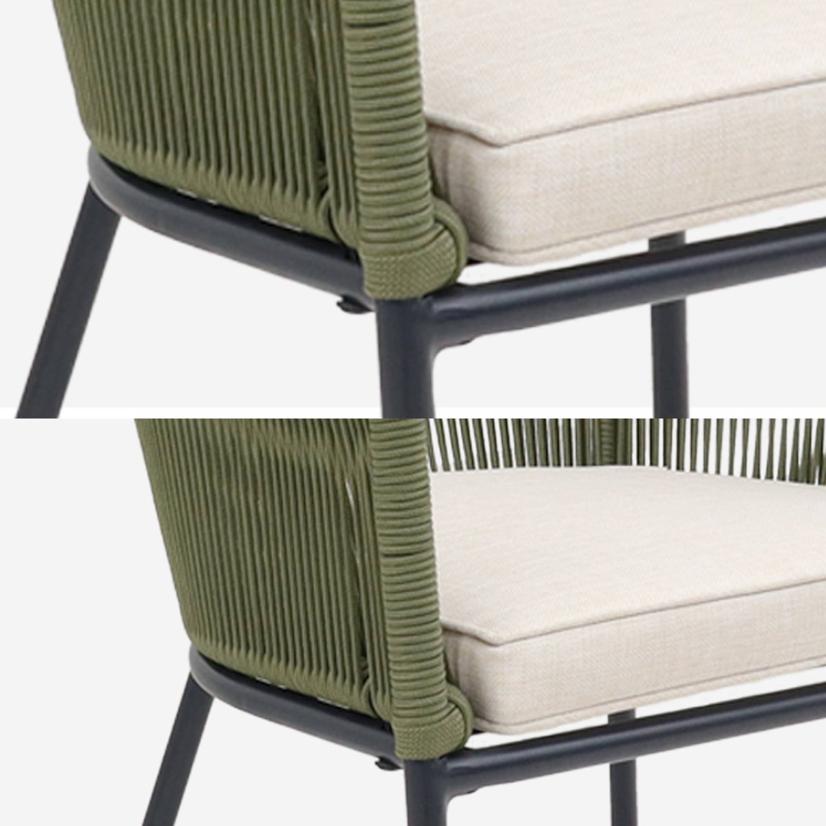 Fauteuil de jardin acier galvanisé et cordes (lot de 4) SANTOS kaki / beige, SWEEEK