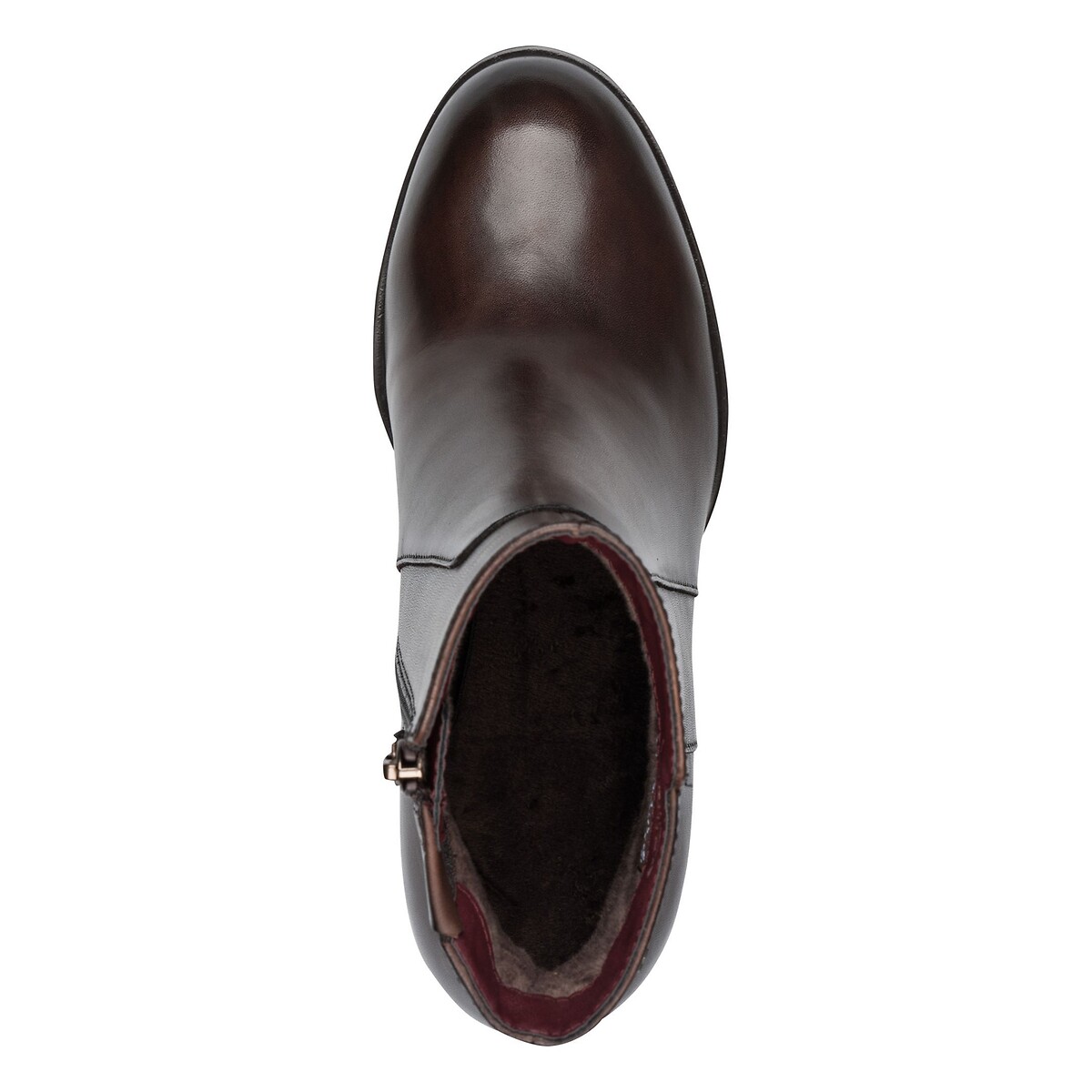 Stivaletti in pelle con tacco comodo marrone scuro, TAMARIS