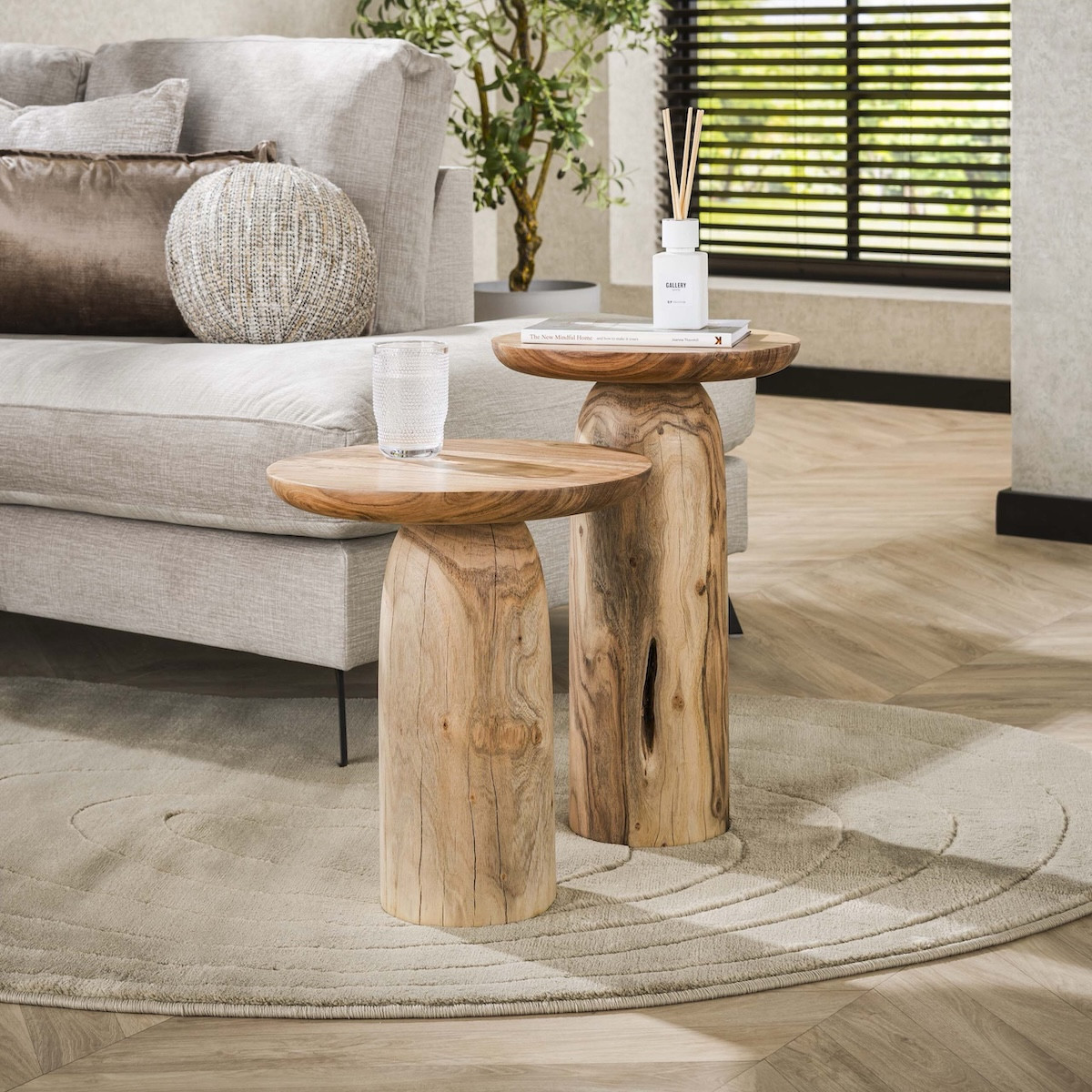 Ensemble de tables d'appoint rondes en bois - CHAWEN marron, MATHI DESIGN
