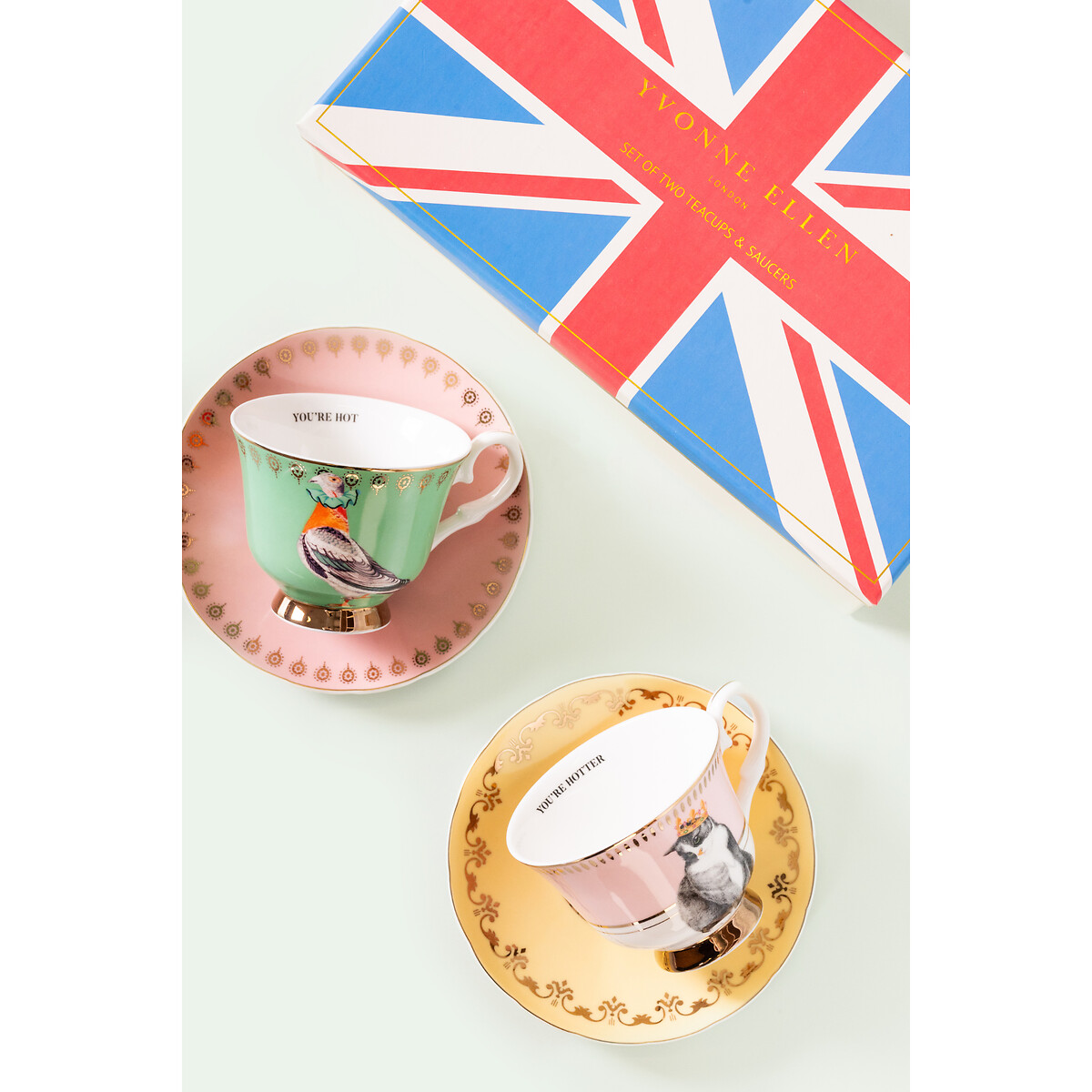 Set of 2 "Best of British" Teacup & Saucers multi-coloured, YVONNE ELLEN