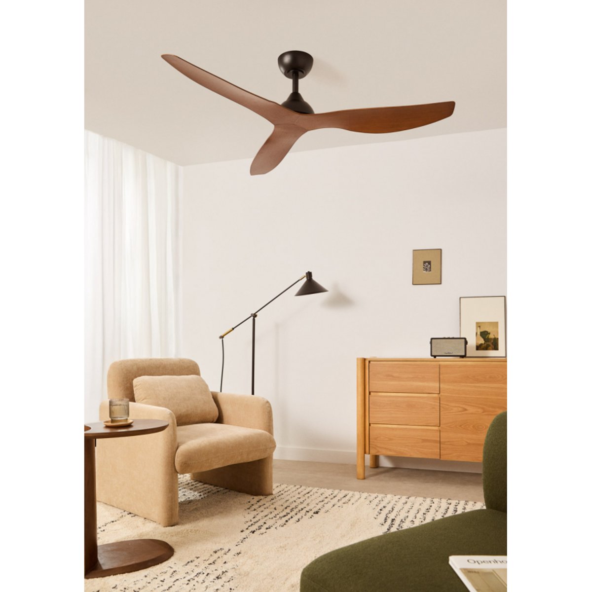 Ventilateur de plafond 40W silencieux sans lumière avec télécommande WIND BALANCE noir/bois foncé, CREATE