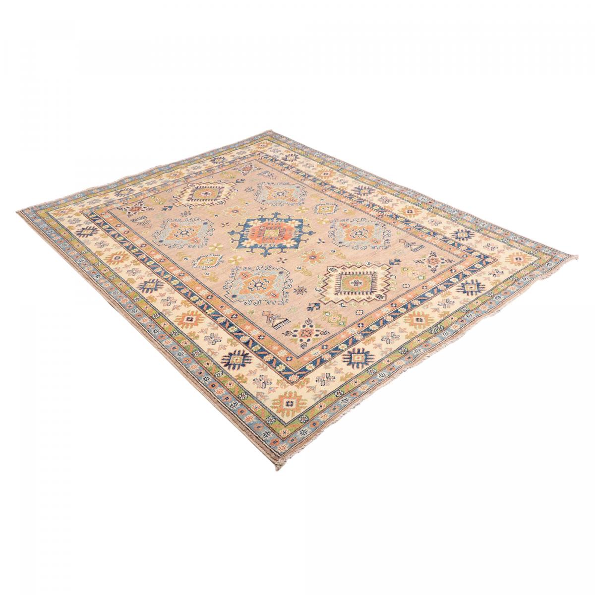 Tapis d'orient au motif géométrique, noué à la main, KAZAK CO 53 beige, bleu, multicolore, UN AMOUR DE TAPIS