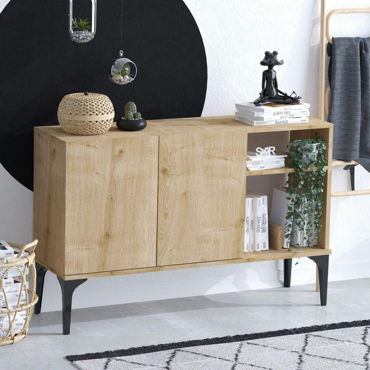 Petit buffet 2 portes effet chêne - avec niches JENA bois naturel, PIER IMPORT