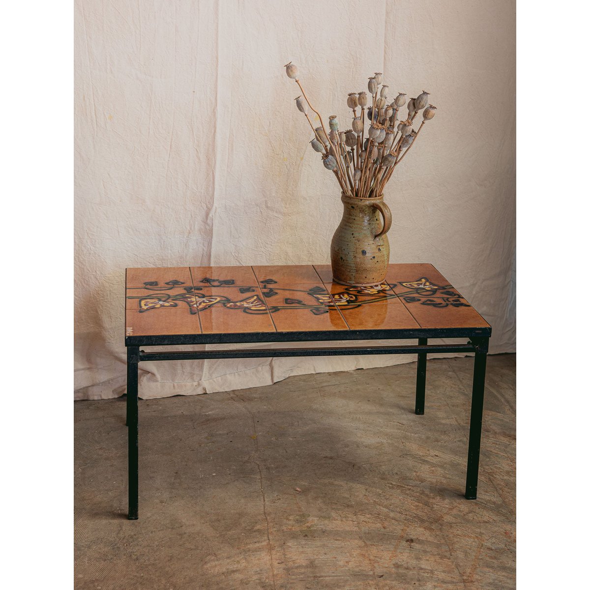 Table basse en fer forgé et céramique Léonie N°1137 - Bon état noir, DEBONGOUT