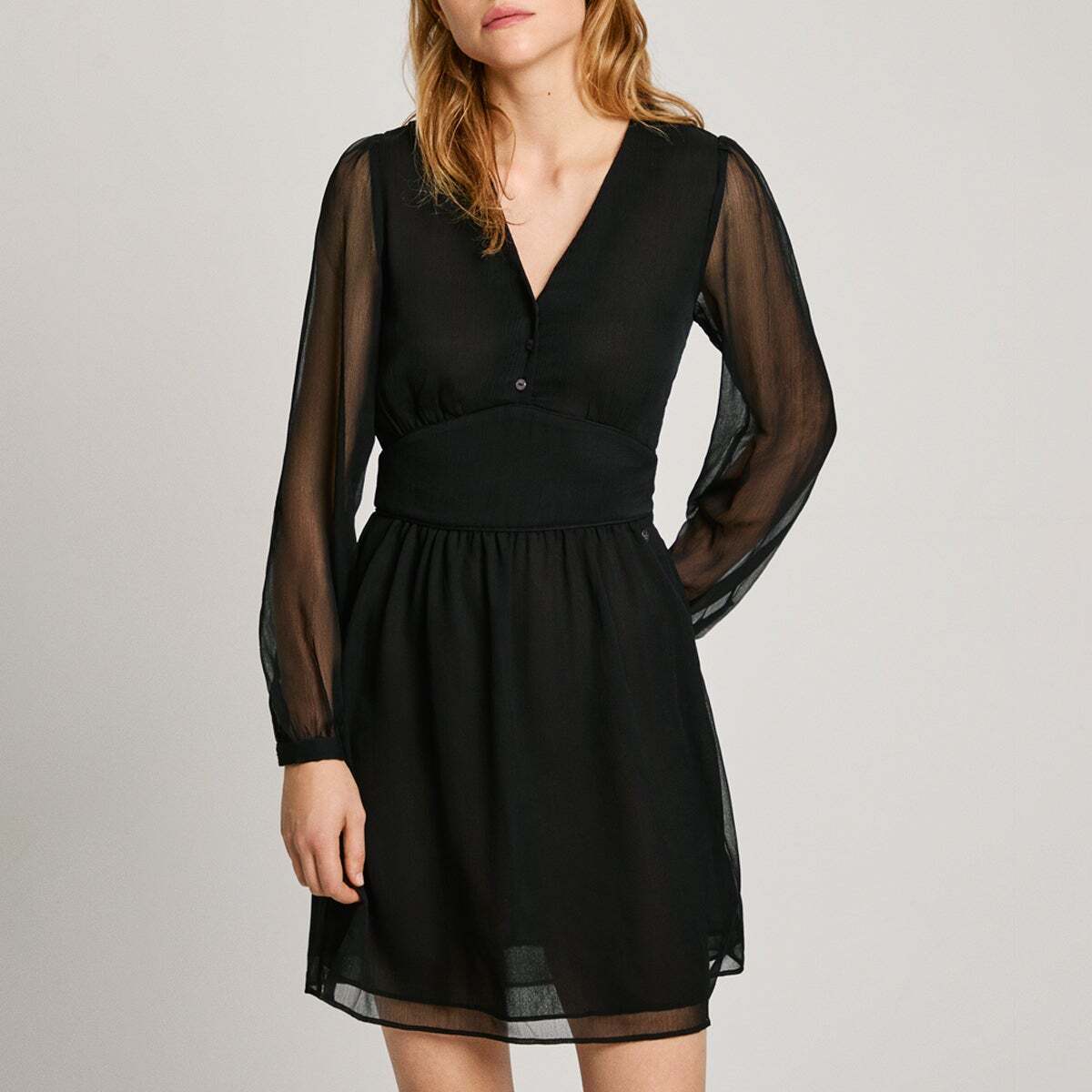 Robe Courte À Col V noir, PEPE JEANS