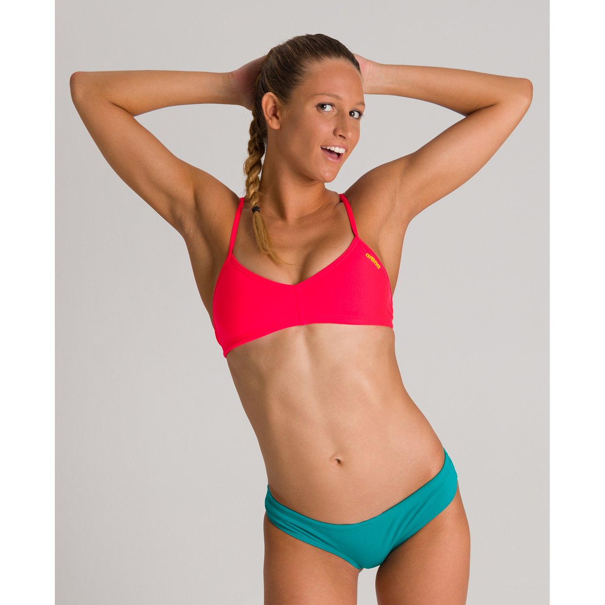 Haut de bikini Rulebreaker Bandeau Live fluo red-yellow star, ARENA
