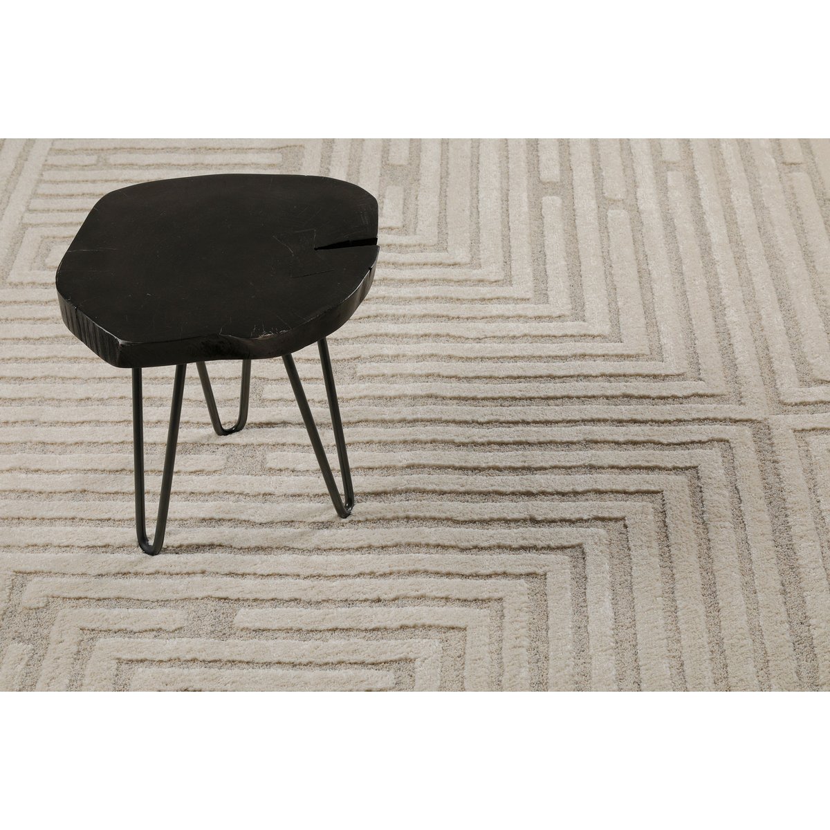 Tapis design à motif labythinthe à relief ,  Hillmar beige crème, WECON HOME