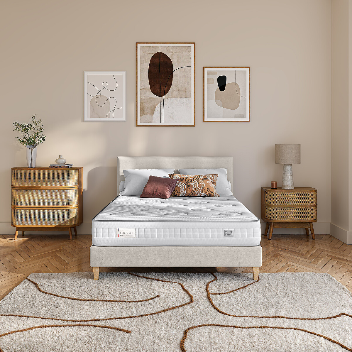 Ensemble matelas Sleep Mode et sommier tapissier beige naturel, SIMMONS