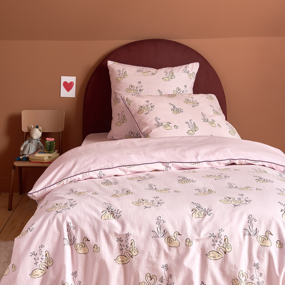 Housse de couette enfant 50% coton recyclé, Swan blanc/lilas, LA REDOUTE INTERIEURS