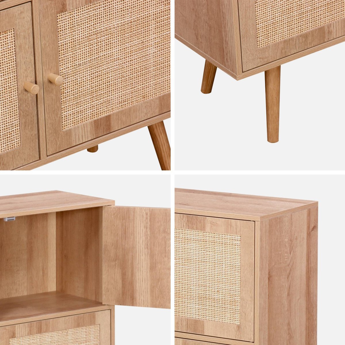 Commode enfant décor bois et cannage 4 portes BOHÈME naturel, SWEEEK