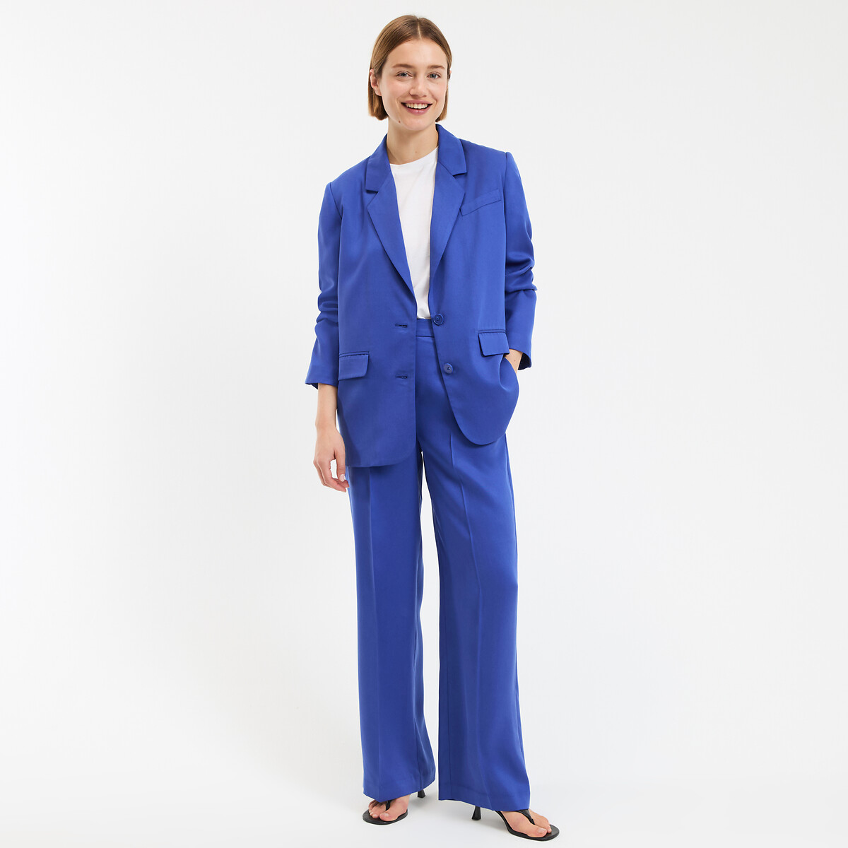 Blazer long coupe droite en TENCEL™ bleu électrique, LA REDOUTE COLLECTIONS
