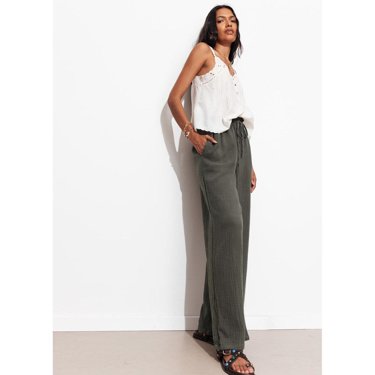 Pantalon gaze de coton gris foncé, PROMOD