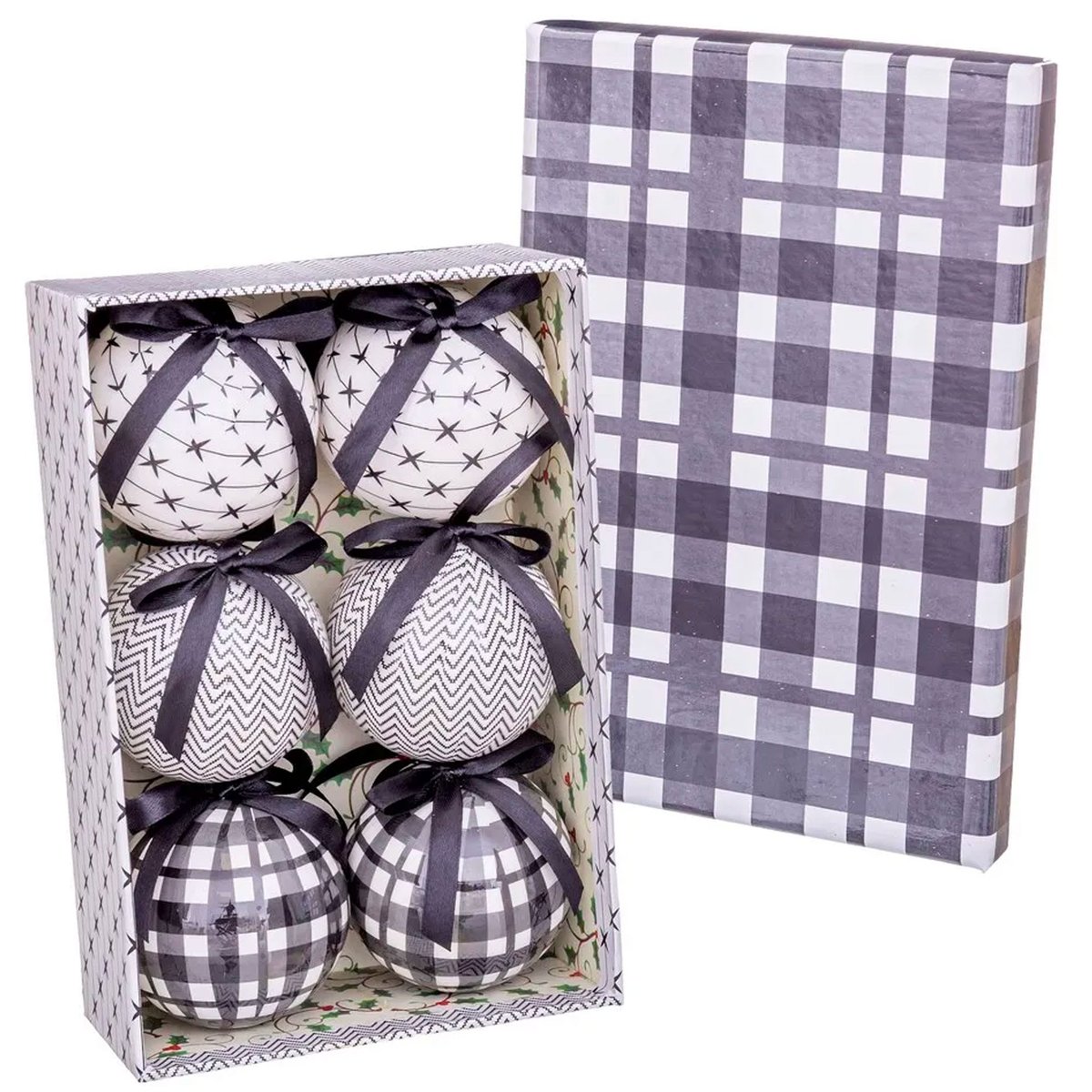 Coffret de 6 boules de Noël design noir et blanc - 7.5cm noir & blanc, WADIGA