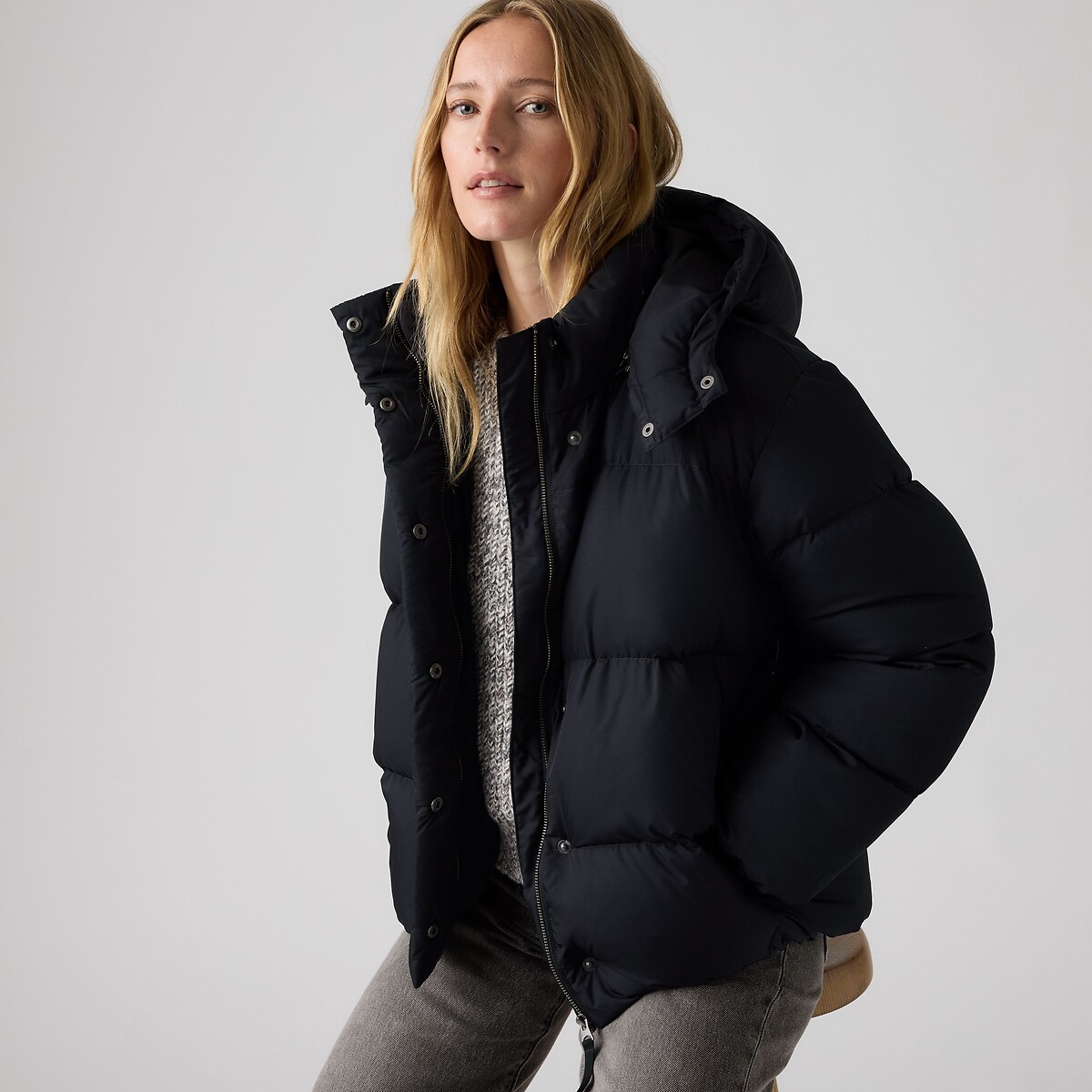 Doudoune courte à capuche anthracite, LEVI'S